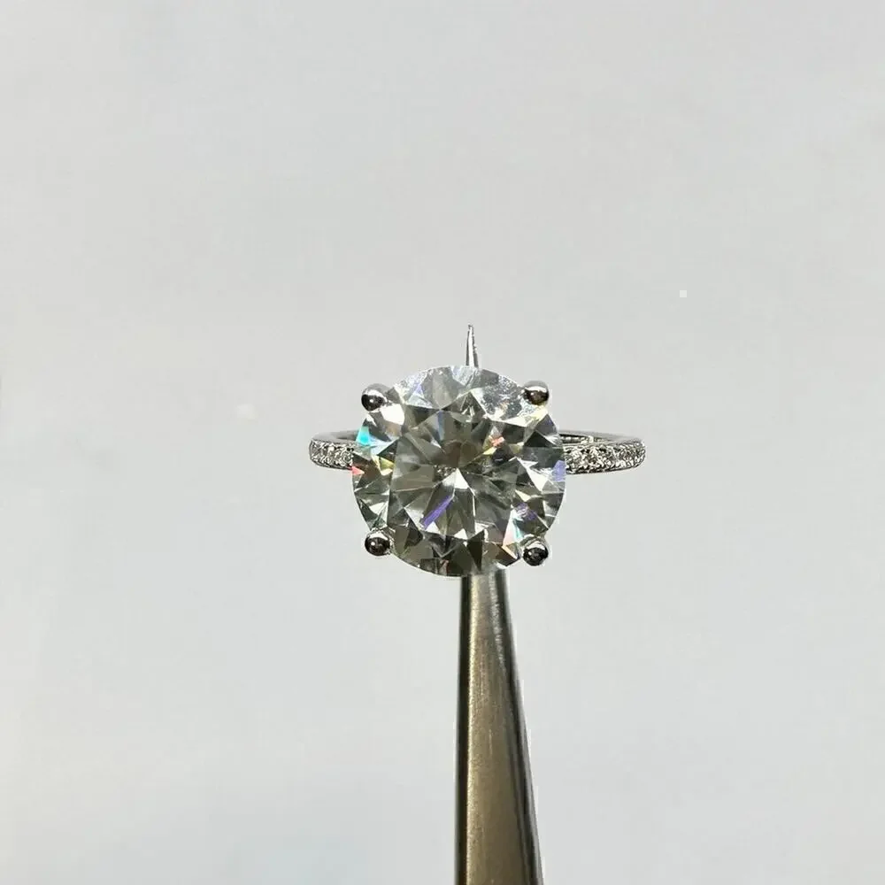 Moissanite Diamond Ring 3 Ct Engagement Wedding Ring Round Cut Solitaire GRA
